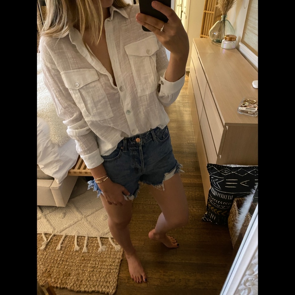 Linen Look Button Up Blouse